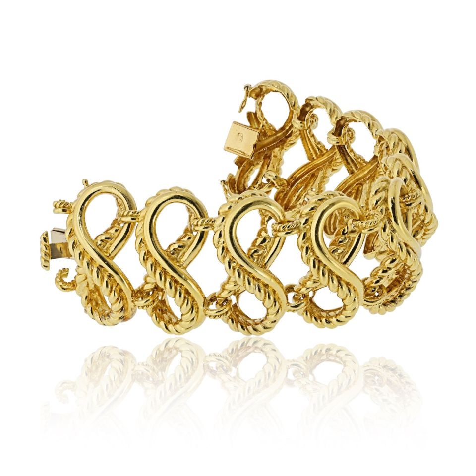 Tiffany & Co. 18K Yellow Gold 1970's Cage Link 1.5in Wide Bracelet