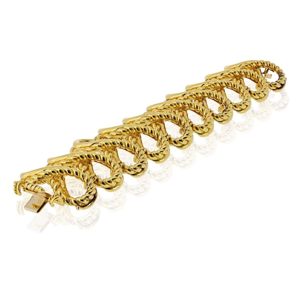Tiffany & Co. 18K Yellow Gold 1970's Cage Link 1.5in Wide Bracelet