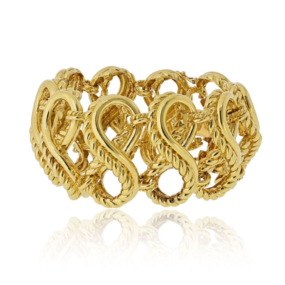 Tiffany & Co. 18K Yellow Gold 1970's Cage Link 1.5in Wide Bracelet