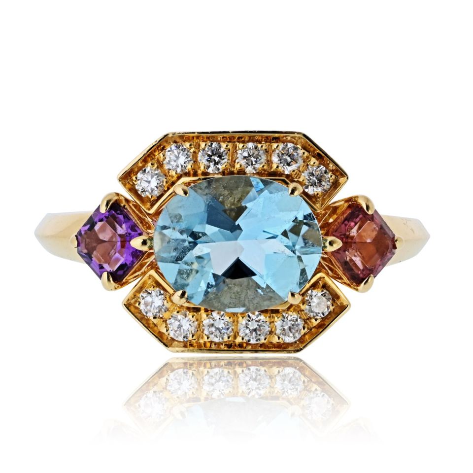 美品 Bvlgari Allegra semi-precious stones 16132 - Bvlgari Allegra Amethyst Peridot & Blue Topaz 18k Yellow