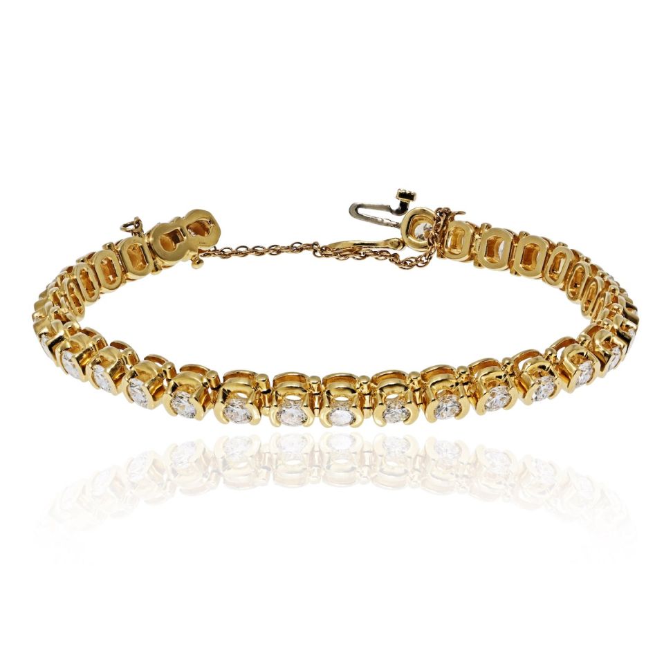 14K Yellow Gold 7.63cttw Round Diamond Half Bezel Mounting Tennis Bracelet