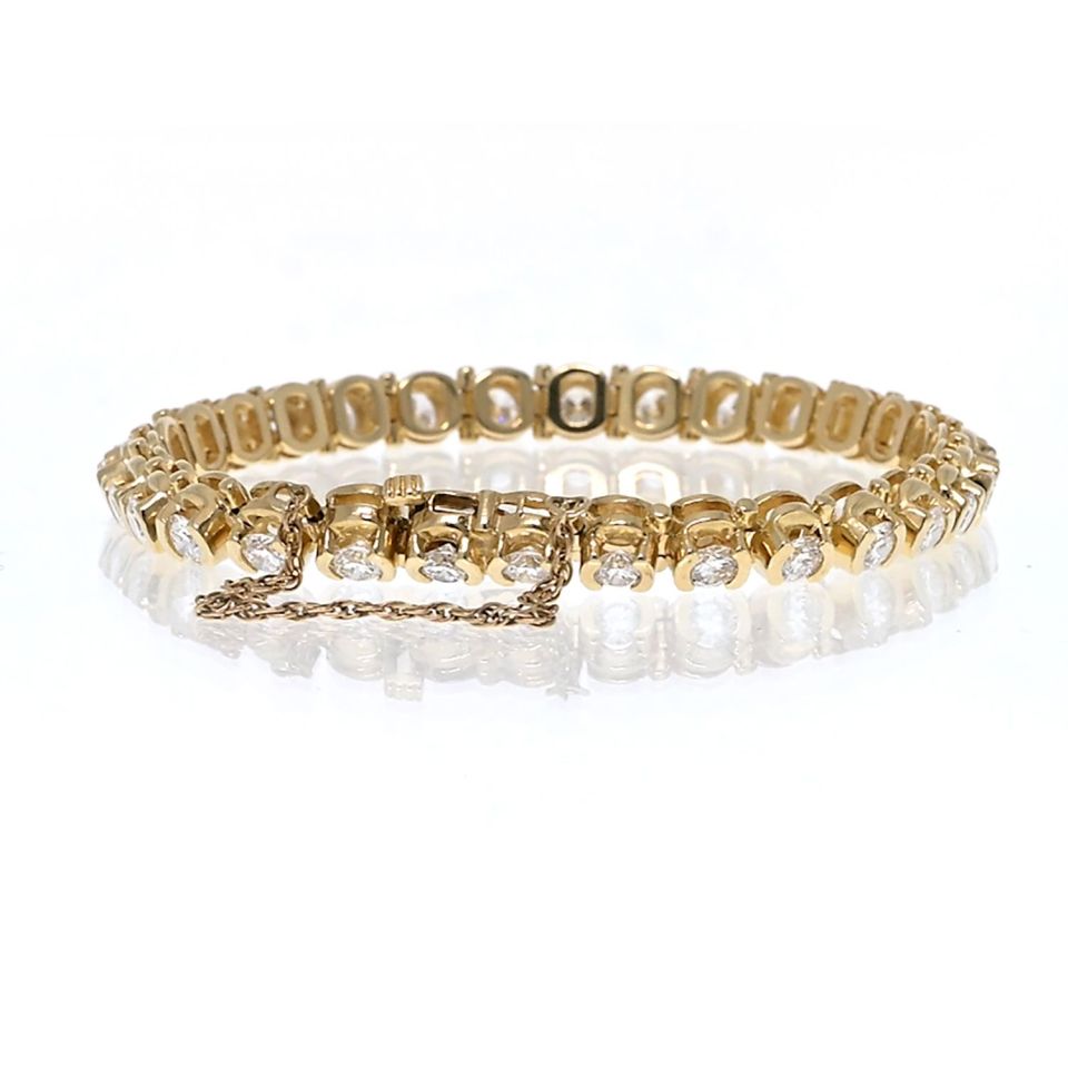 14K Yellow Gold 7.63cttw Round Diamond Half Bezel Mounting Tennis Bracelet