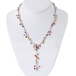 Cartier Meli Melo 18K White Gold Garnet, Diamonds, Tourmaline Ruby, Rose Quartz Necklace