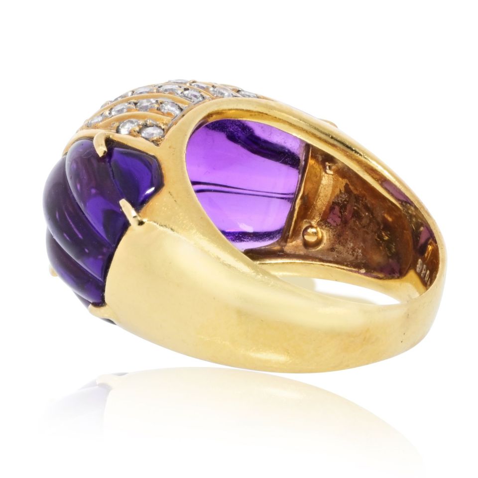 18K Yellow Gold Amethyst And Diamond Ring