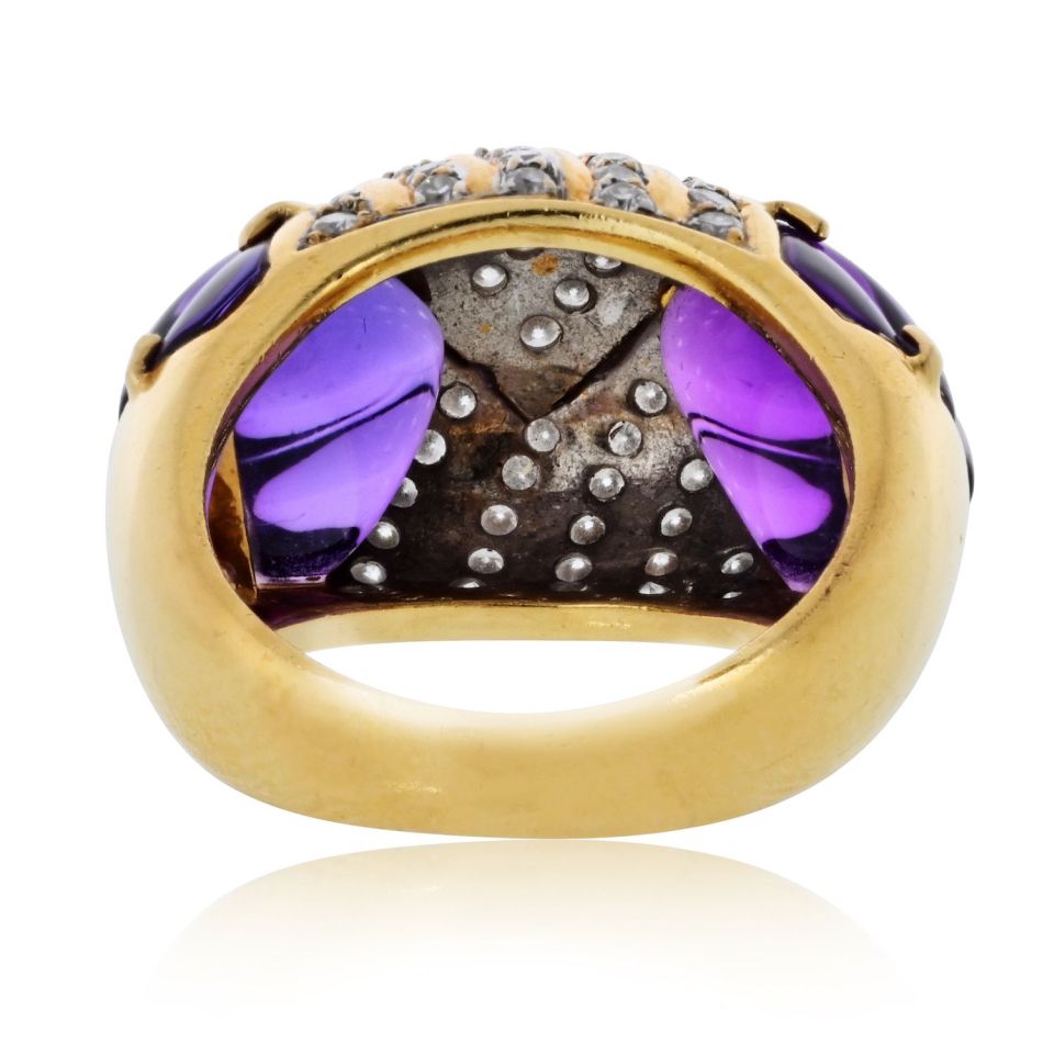 18K Yellow Gold Amethyst And Diamond Ring