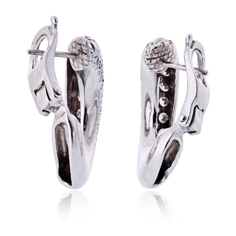 Van Cleef & Arpels Circa 1980's 18K White Gold Pave Diamond Hoop 1.00cttw Earrings