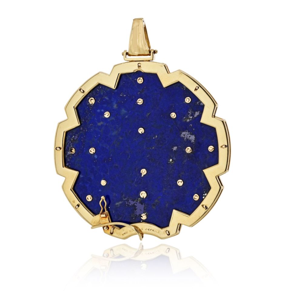 Van Cleef & Arpels 18K Yellow Gold 1970's Lapis And Coral Pendant