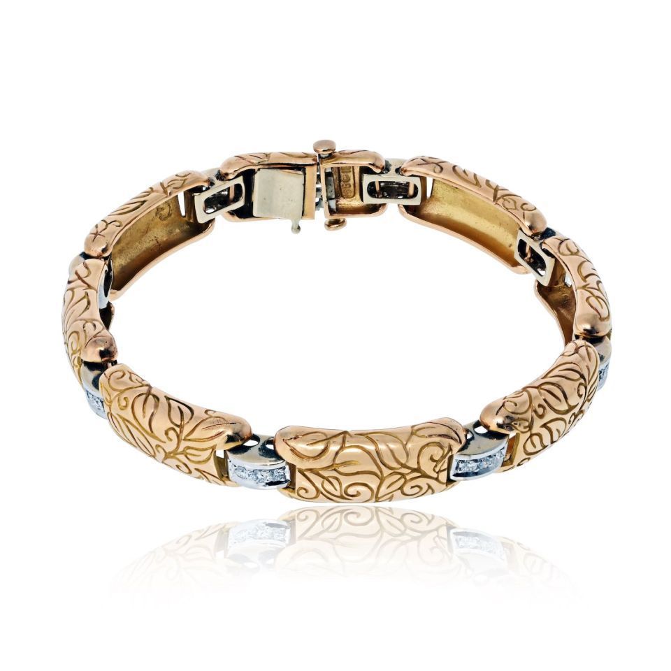 18K Two Tone 0.75cttw Vintage Two Tone Bracelet