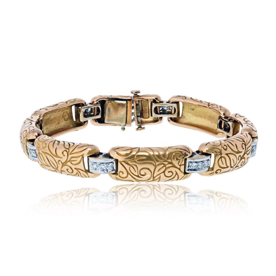 18K Two Tone 0.75cttw Vintage Two Tone Bracelet