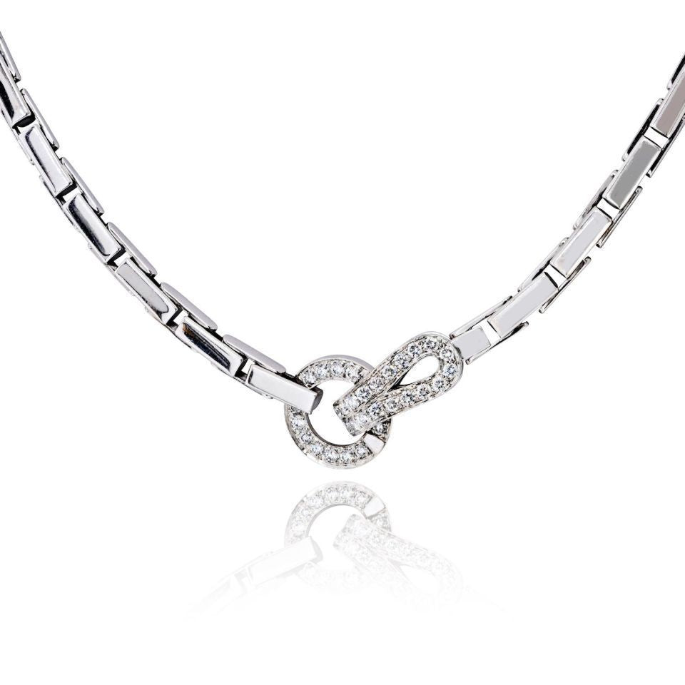 Cartier Agrafe 18K White Gold Link With Diamond Lock Necklace