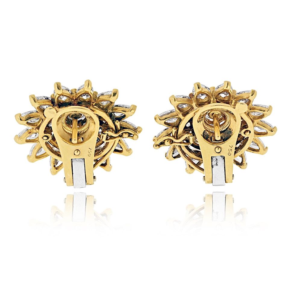 Cartier 18K Yellow Gold Starburst Cluster Vintage Retro Diamond Earrings
