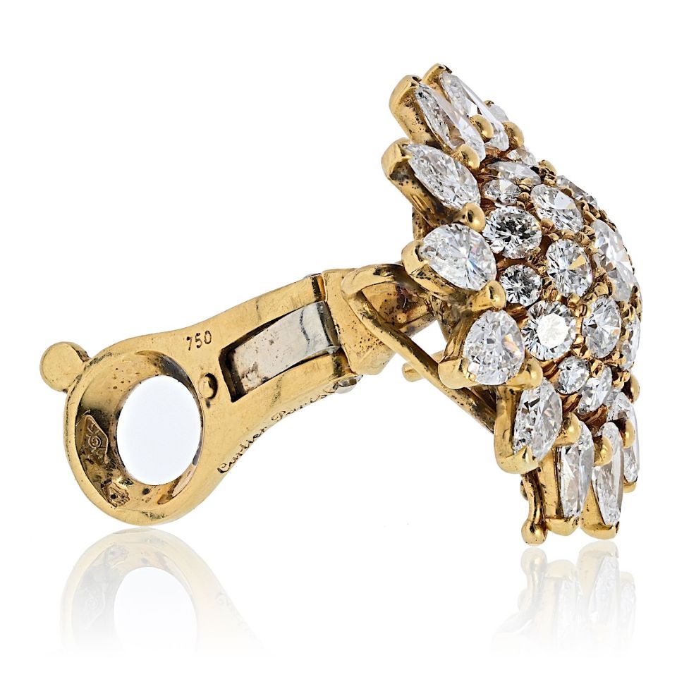 Cartier 18K Yellow Gold Starburst Cluster Vintage Retro Diamond Earrings
