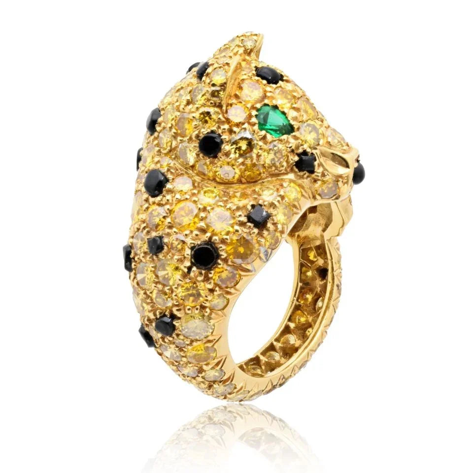Panthere Platinum & 18K Yellow Gold Yellow Diamond Onyx & Emerald Ring - The Back Vault
