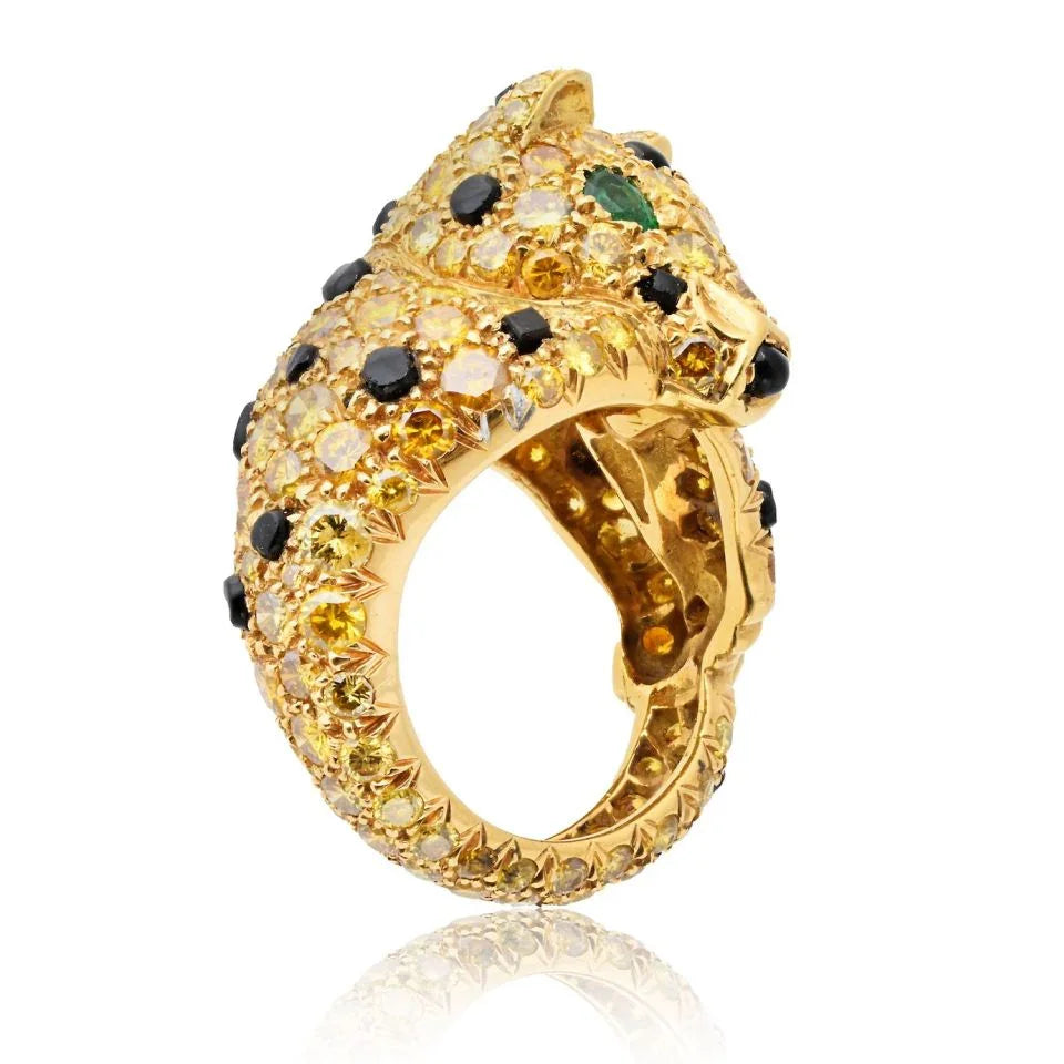 Panthere Platinum & 18K Yellow Gold Yellow Diamond Onyx & Emerald Ring - The Back Vault