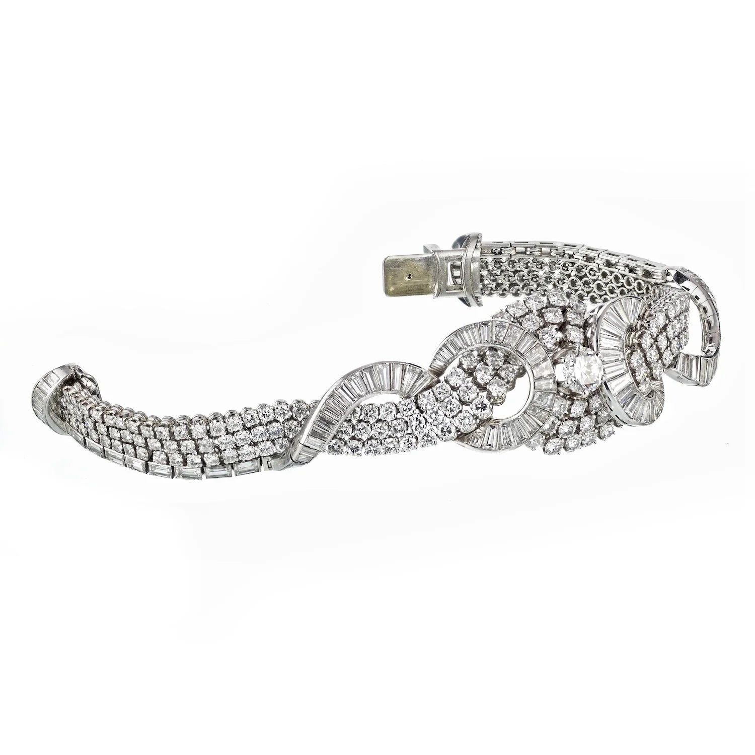 Art Deco Platinum Cluster Diamond 38.00cttw Bracelet - The Back Vault