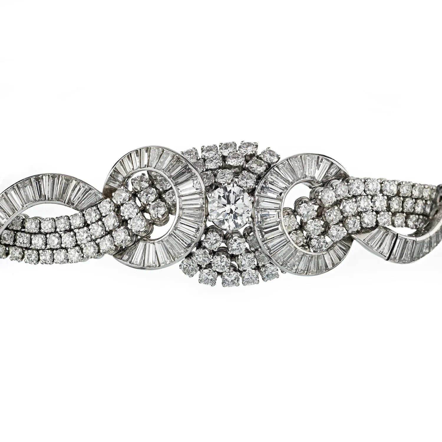 Art Deco Platinum Cluster Diamond 38.00cttw Bracelet - The Back Vault