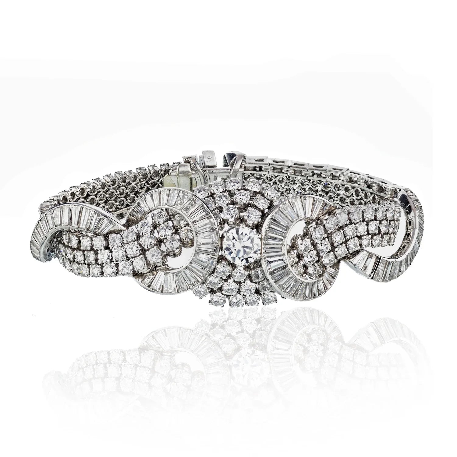 Art Deco Platinum Cluster Diamond 38.00cttw Bracelet - The Back Vault