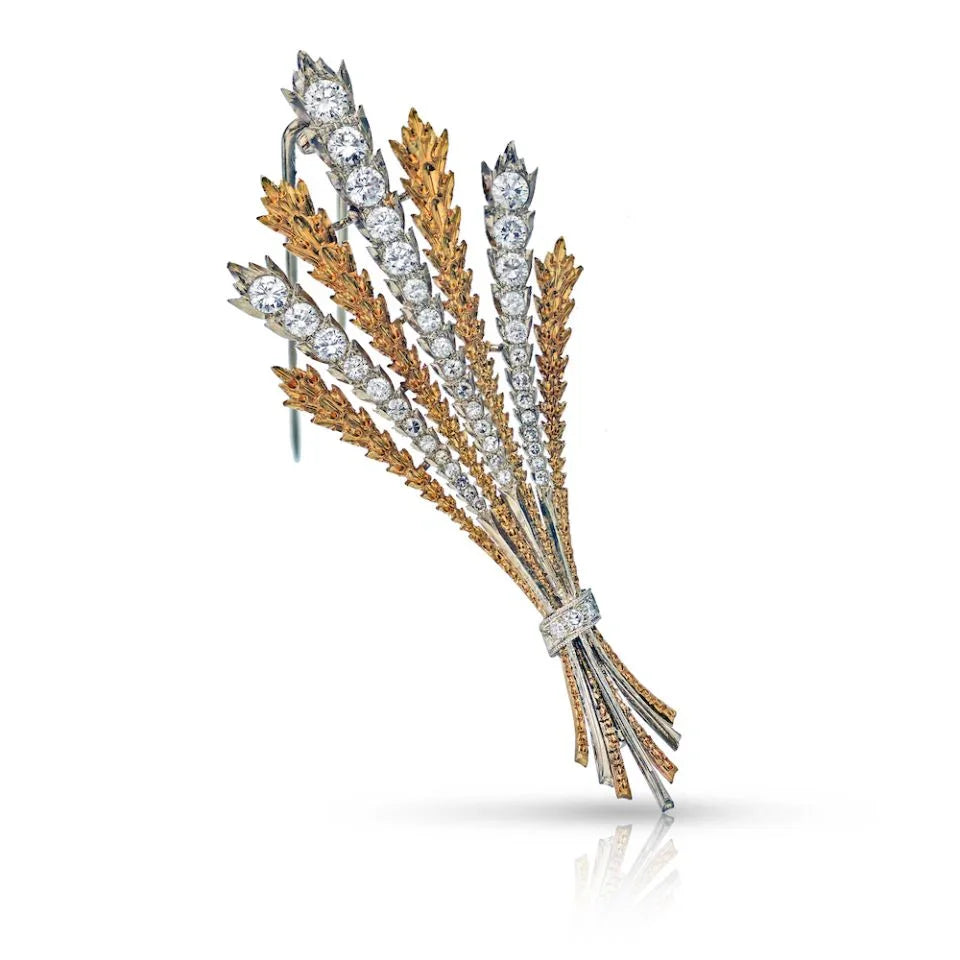 Buccellati 18K Two Tone Wheat Diamond Brooch - The Back Vault