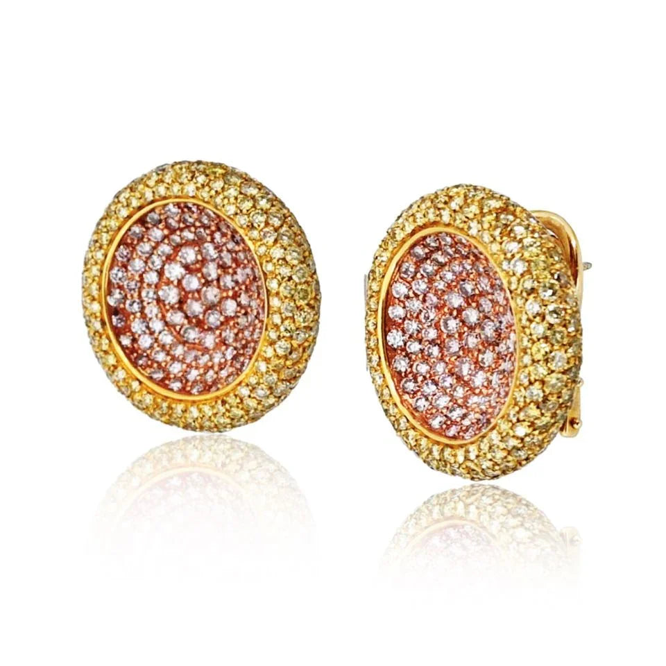 18K Yellow Gold 16 carat Natural Fancy Yellow and Fancy Pink Diamond Earrings - The Back Vault