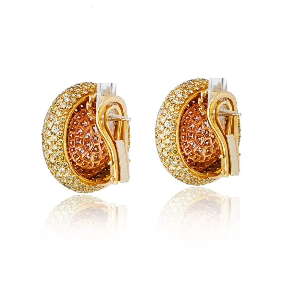 18K Yellow Gold 16 carat Natural Fancy Yellow and Fancy Pink Diamond Earrings - The Back Vault