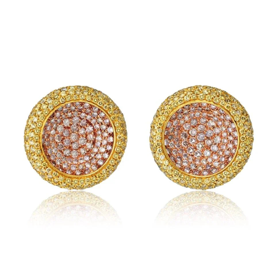 18K Yellow Gold 16 carat Natural Fancy Yellow and Fancy Pink Diamond Earrings - The Back Vault