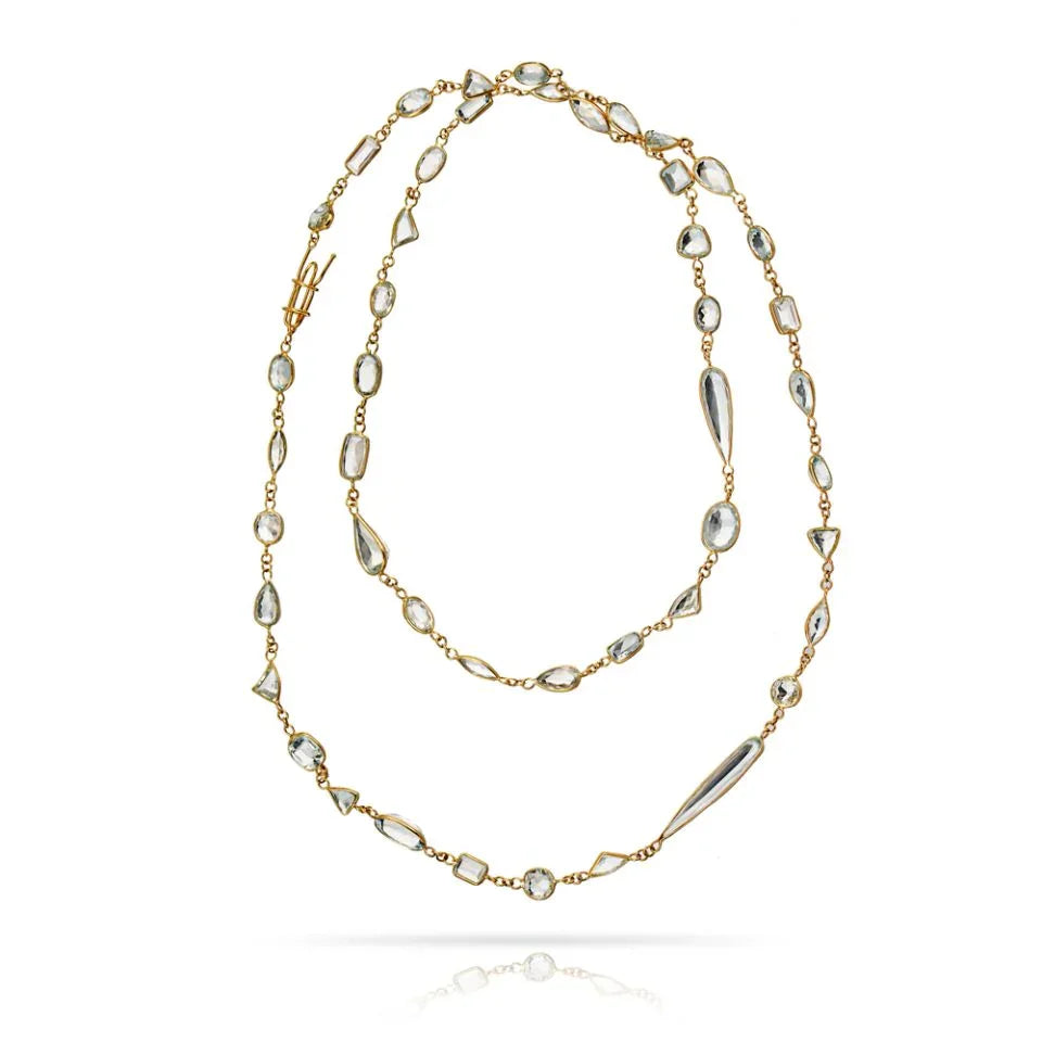 18K Yellow Gold Light Aquamarine Long Chain Necklace - The Back Vault