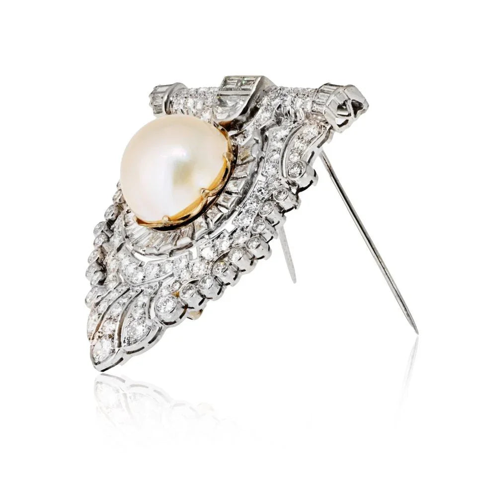 Art Deco Platinum Pearl & Diamond Clip Brooch - The Back Vault