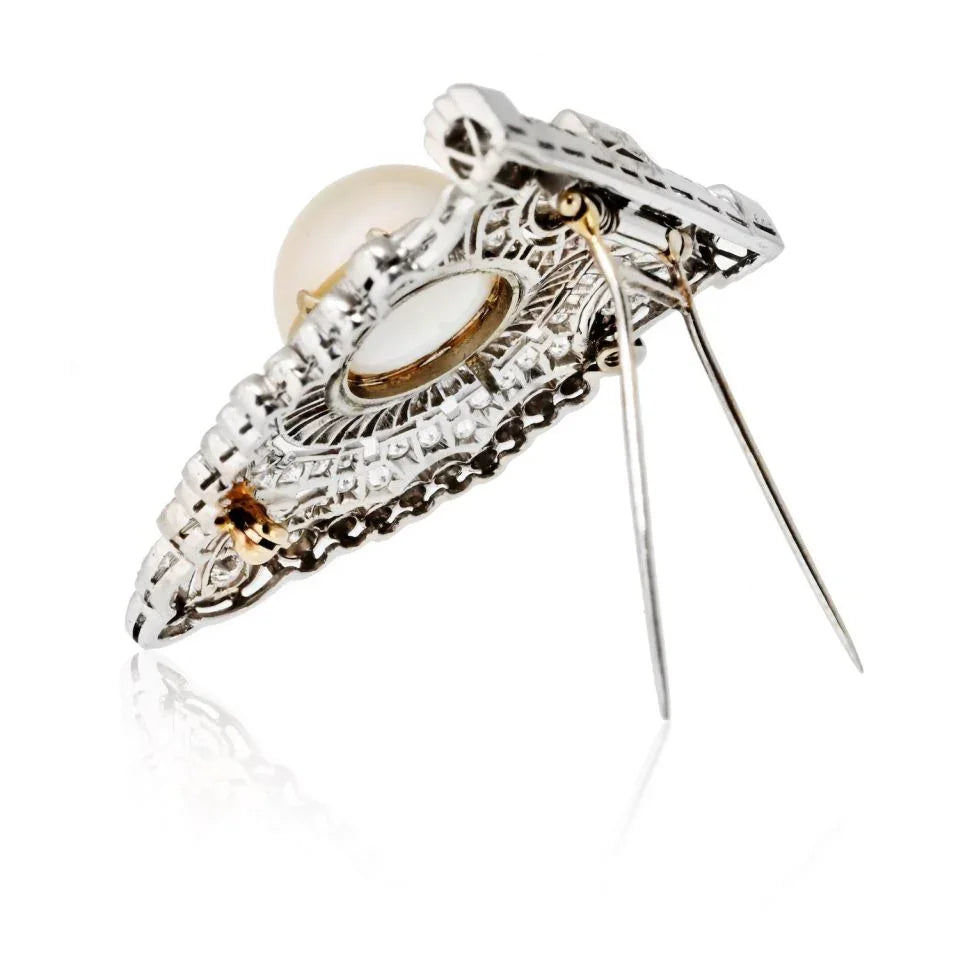 Art Deco Platinum Pearl & Diamond Clip Brooch - The Back Vault