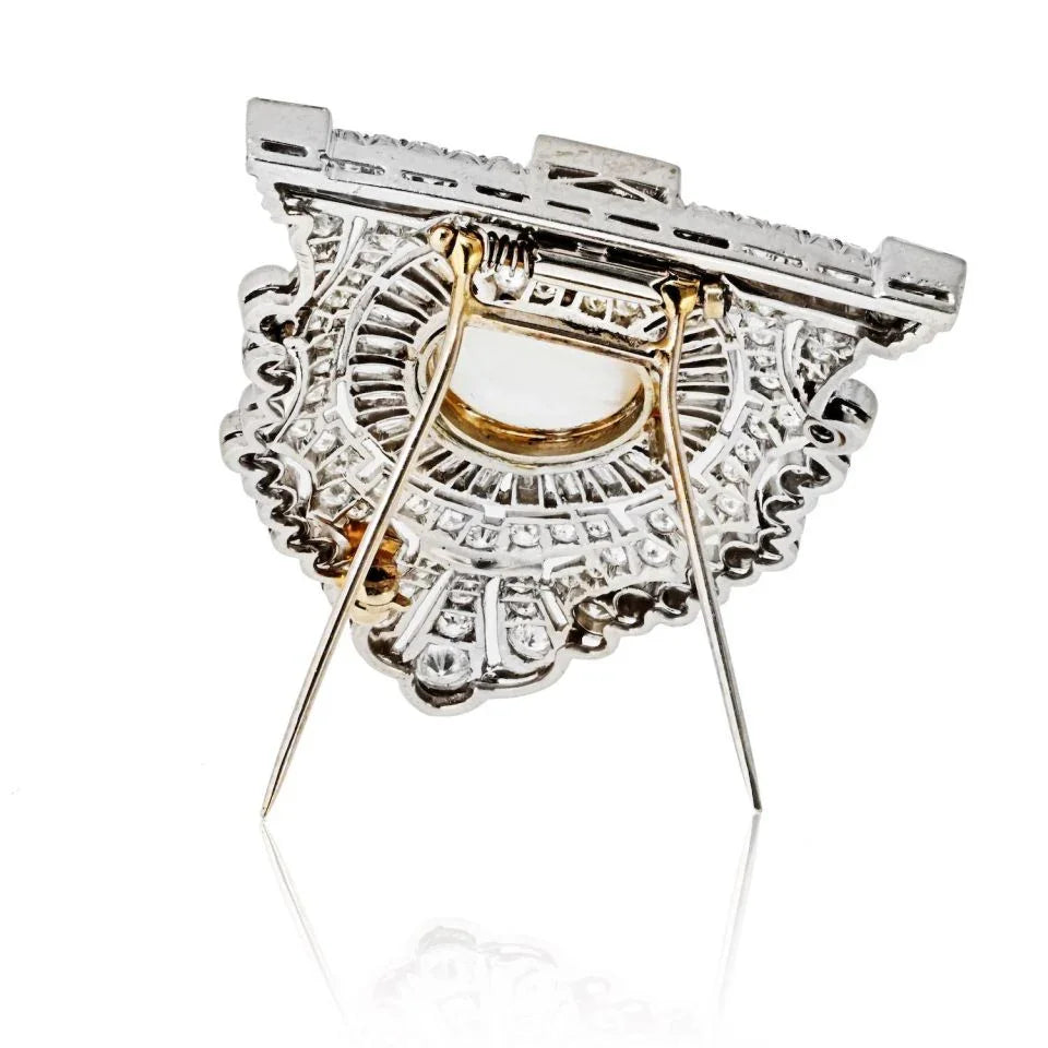 Art Deco Platinum Pearl & Diamond Clip Brooch - The Back Vault