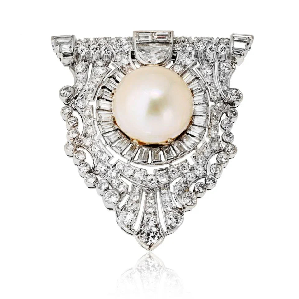 Art Deco Platinum Pearl & Diamond Clip Brooch - The Back Vault