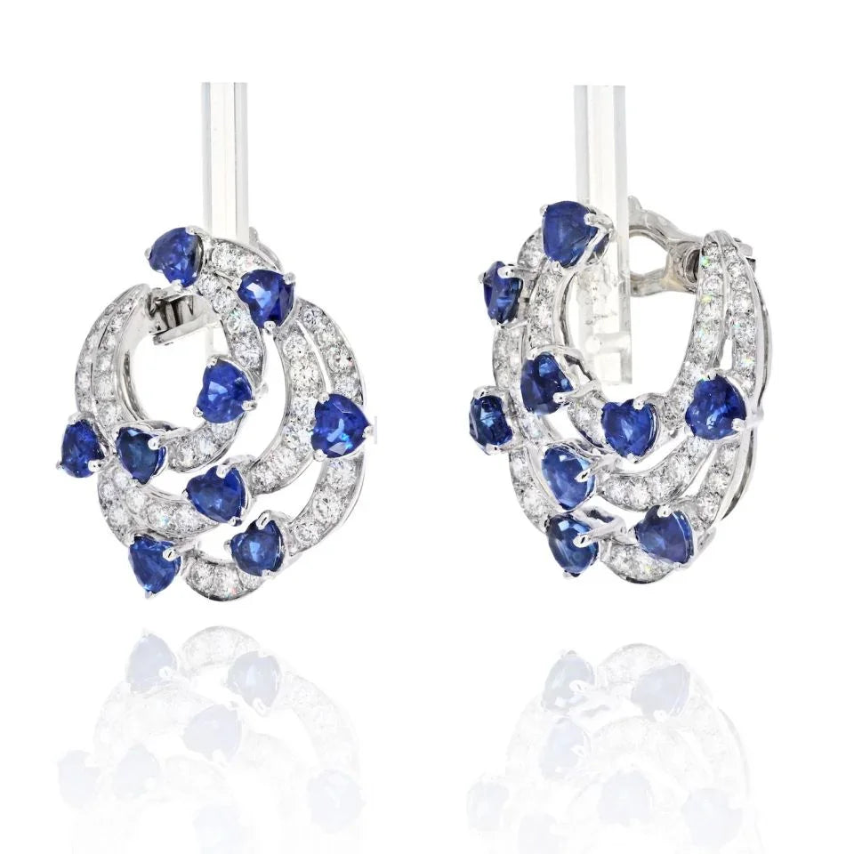 Boucheron 18K White Gold Heart Shaped Sapphires And Earrings Jewelry Set - The Back Vault