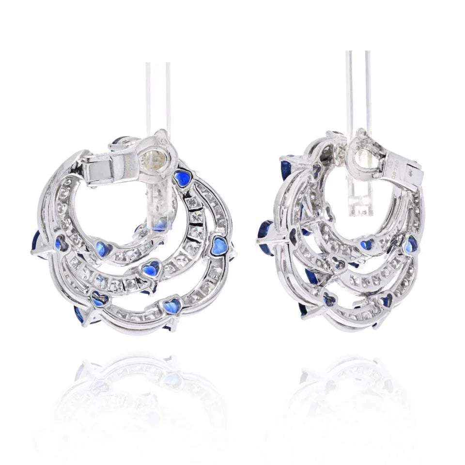 Boucheron 18K White Gold Heart Shaped Sapphires And Earrings Jewelry Set - The Back Vault