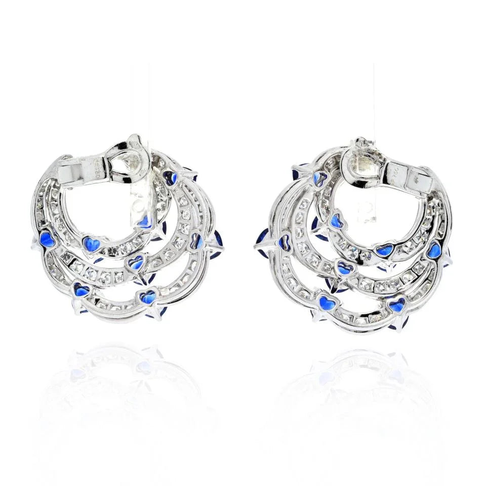 Boucheron 18K White Gold Heart Shaped Sapphires And Earrings Jewelry Set - The Back Vault