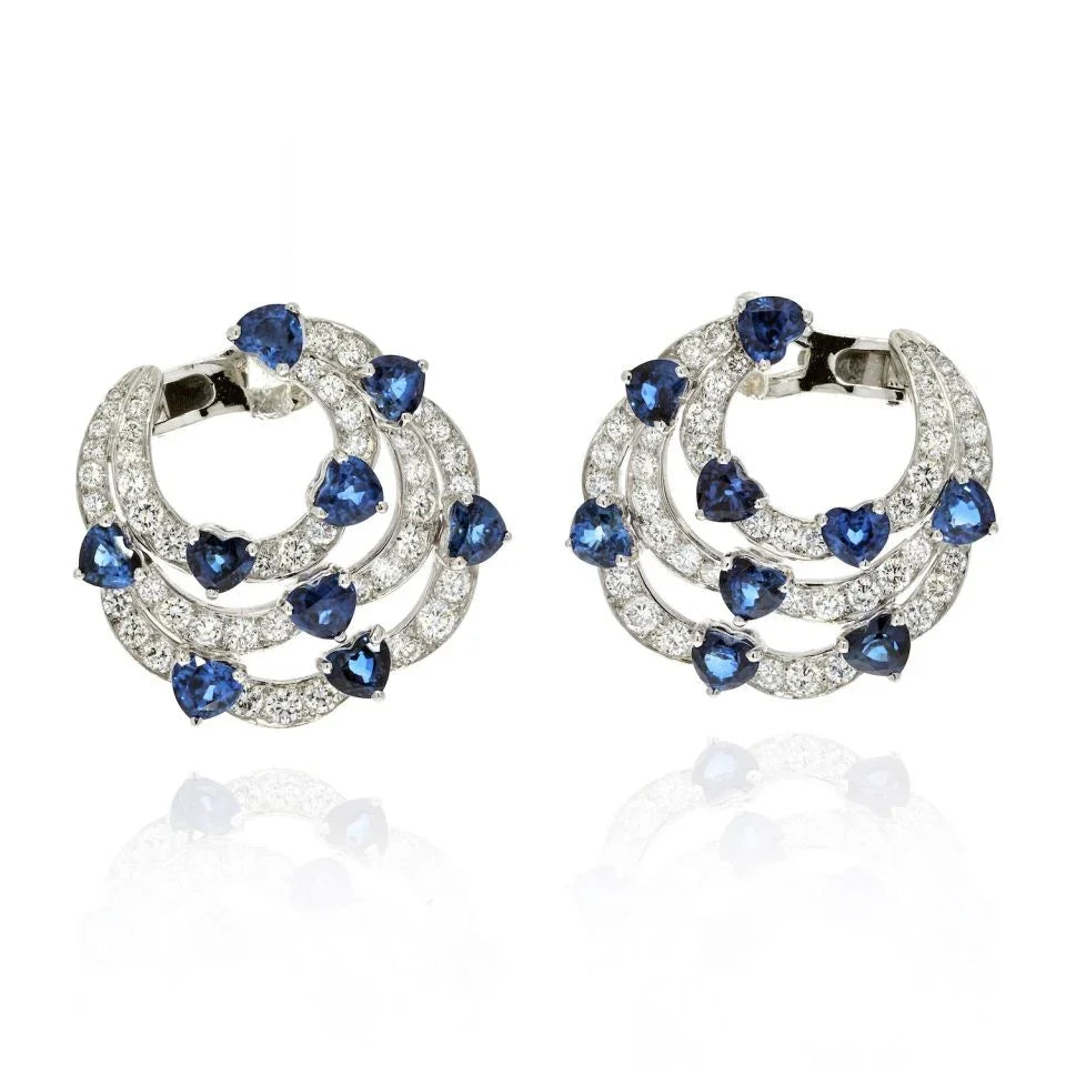 Boucheron 18K White Gold Heart Shaped Sapphires And Earrings Jewelry Set - The Back Vault