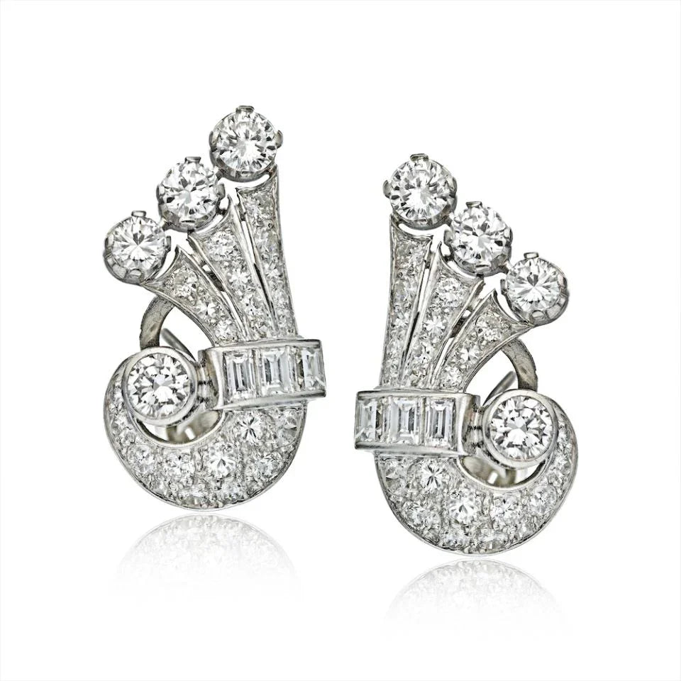 Art Deco Platinum Vintage Fan Earrings - The Back Vault