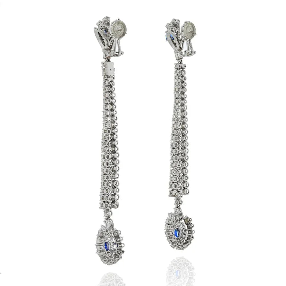 Jahan 18K White Gold Diamond And Sapphire Long Dangle Earrings - The Back Vault