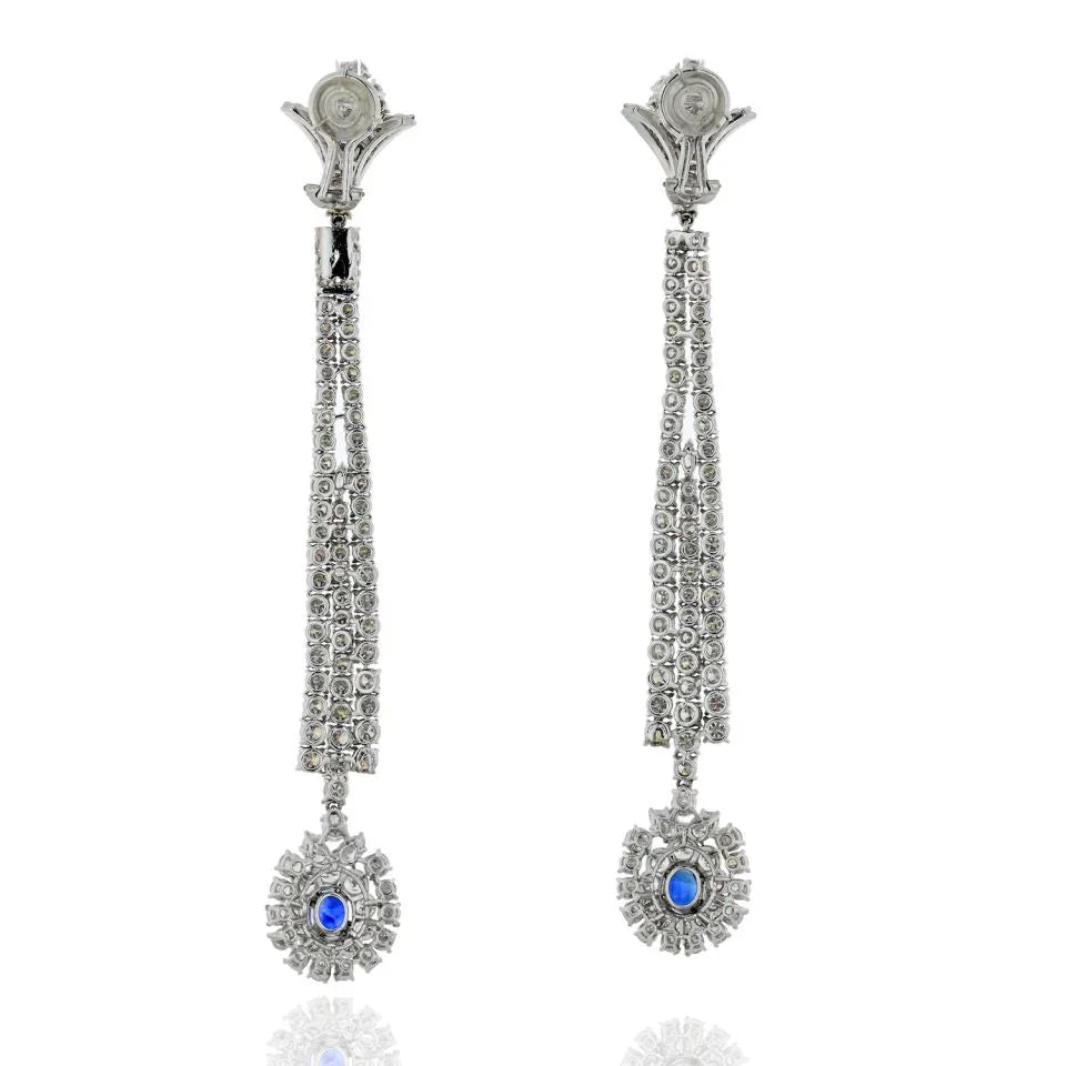 Jahan 18K White Gold Diamond And Sapphire Long Dangle Earrings - The Back Vault