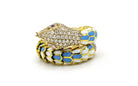 18K Yellow Gold Turquoise And White Enamel Diamond Serpent Snake Ring - The Back Vault