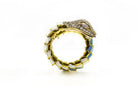 18K Yellow Gold Turquoise And White Enamel Diamond Serpent Snake Ring - The Back Vault