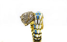 18K Yellow Gold Turquoise And White Enamel Diamond Serpent Snake Ring - The Back Vault