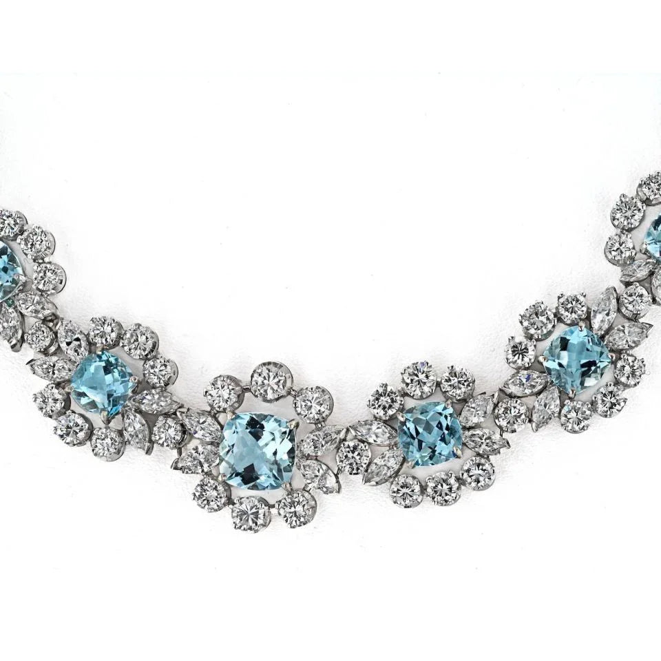18K White Gold Aquamarine & Diamond approx 35.00 cttw Necklace - The Back Vault