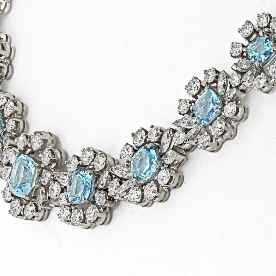 18K White Gold Aquamarine & Diamond approx 35.00 cttw Necklace - The Back Vault