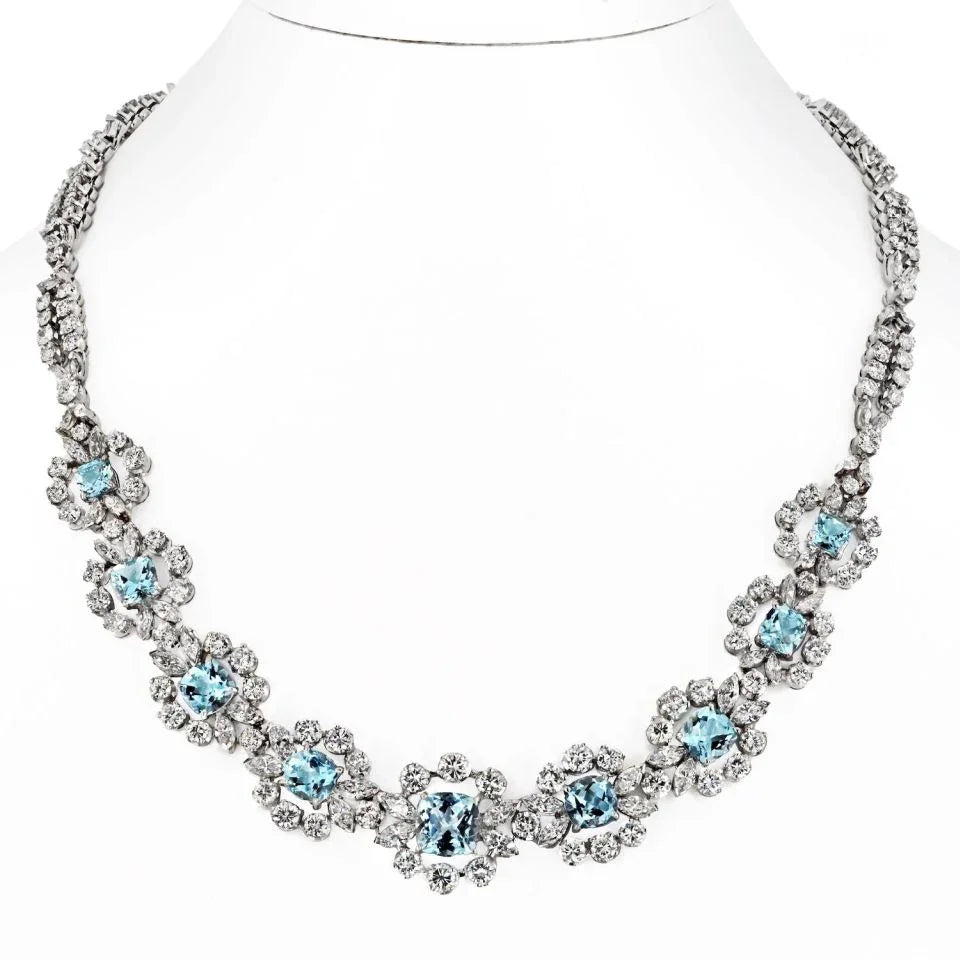 18K White Gold Aquamarine & Diamond approx 35.00 cttw Necklace - The Back Vault