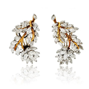 Circa 1970's Platinum & 18K Yellow Gold 10 carat Marquise Foliage Inspired Earrings