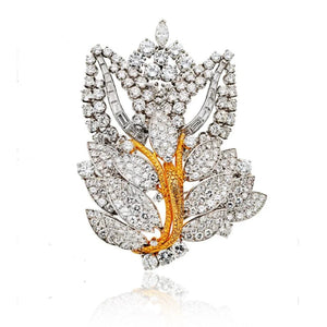 Circa 1960's Platinum & 18K Yellow Gold 16 carat Diamond Leaf Brooch