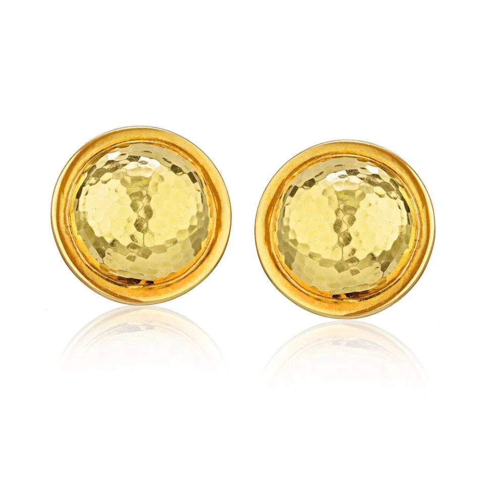 David Webb 18K Yellow Gold Hammered Finish Round Dome 29mm Clip-On Earrings - The Back Vault