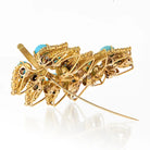 Circa 1960's 18K Yellow Gold Turquoise Leaf Brooch - The Back Vault