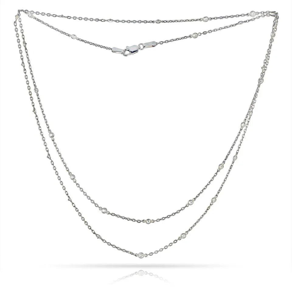 14K White Gold 1.85 carat Round-Cut Diamonds by the Yard Necklace - The Back Vault