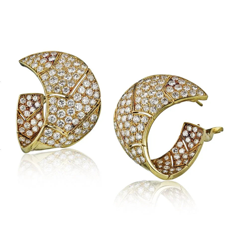 French Circa 1970's 18K Yellow Gold 9.50 carat Round Cut Estate Diamond Earrings - The Back Vault