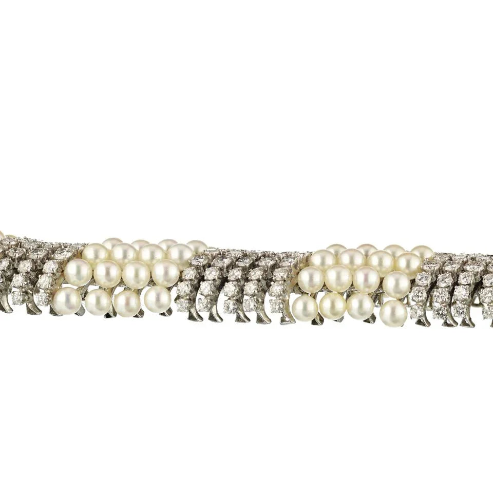 David Webb Platinum & 18K White Gold White Pearl & Diamond Bracelet - The Back Vault